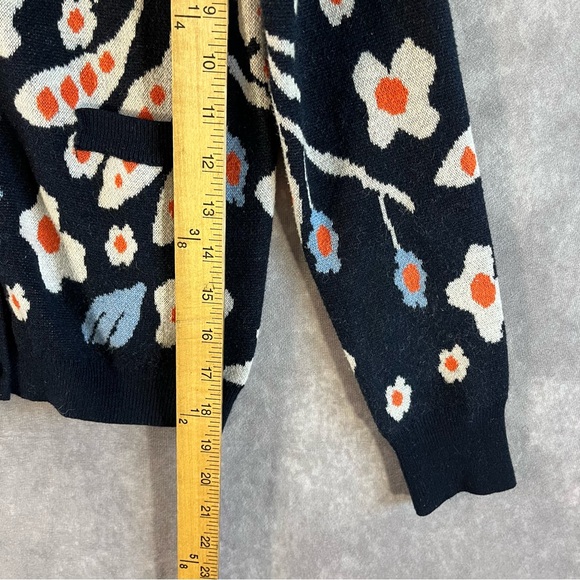 Floral 100% Cashmere Cardigan Women EU 38 / US 6 Blue White Button Stretch Boho - Picture 6 of 9